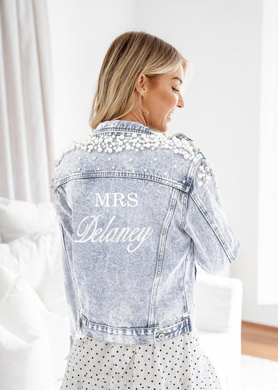 Luxe Pearl Embroidered Denim Jacket